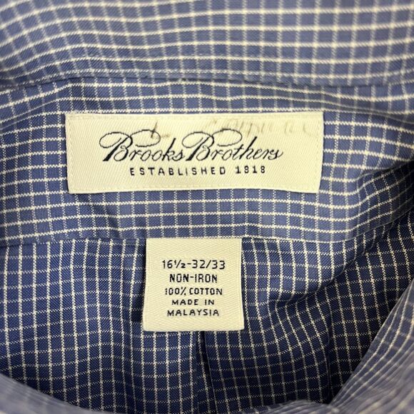Brooks Brothers Shirt Men's 16.5 (32/33) Blue Check Button Down Long Sleeve - Picture 4 of 8